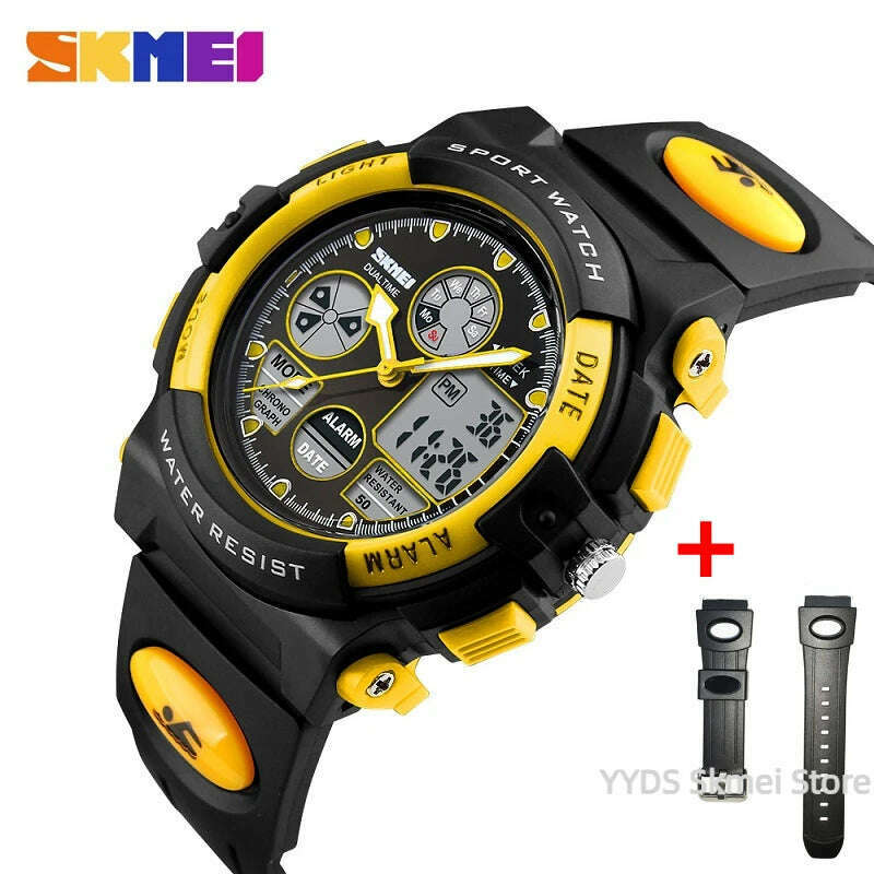 KIMLUD, SKMEI 1163 Sport Electronic Watches Girl Boy Military Digital Quartz Children Watch Dual Display Waterproof Kids Wristwatch 1451, yellow with Strap / CHINA, KIMLUD APPAREL - Womens Clothes