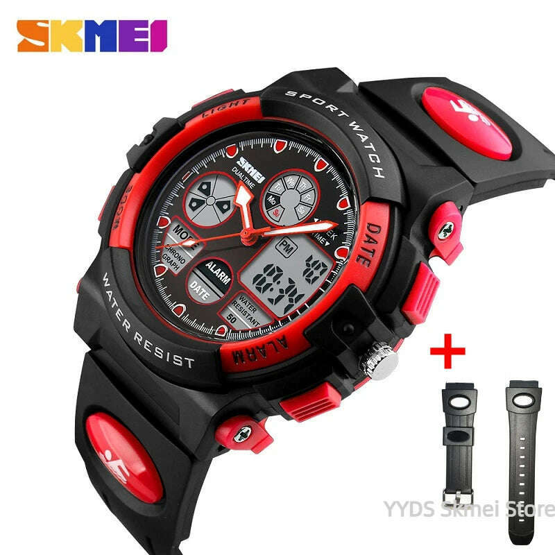 KIMLUD, SKMEI 1163 Sport Electronic Watches Girl Boy Military Digital Quartz Children Watch Dual Display Waterproof Kids Wristwatch 1451, red with Strap / CHINA, KIMLUD APPAREL - Womens Clothes