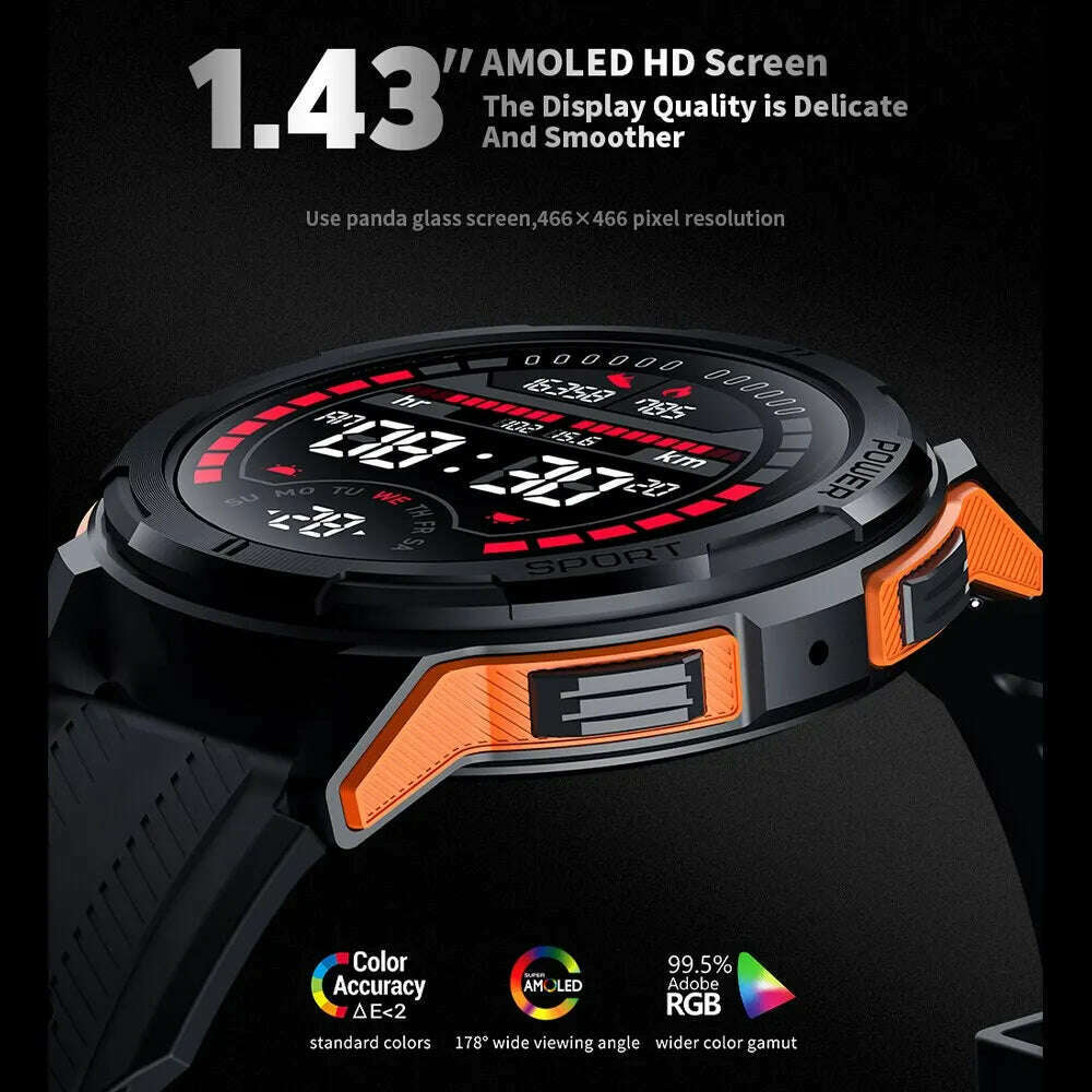 Skmei 1.43 Inch Amoled 1atm Waterproof Pedometer Smartwatch Heart Rate Monitor Bluetooth Call Smart Watch For Android Ios 410mah - KIMLUD