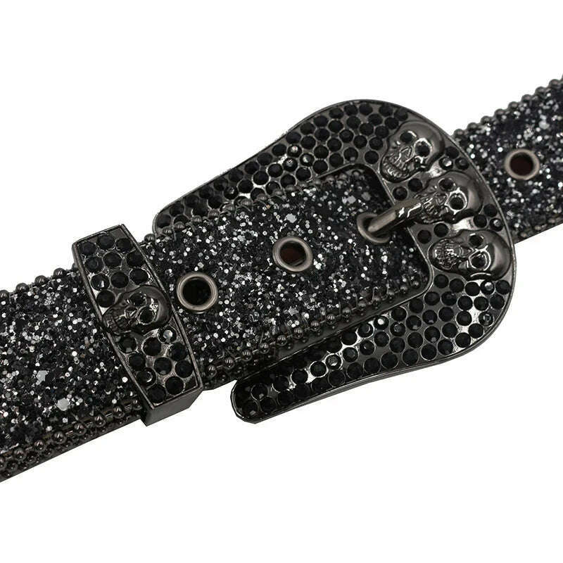 KIMLUD, Skull Rhinestone Belts For Women Men Y2K Leather Strap Crystal Studded Western Cowgirl Cowboy Diamond Bling Bling Belt, KIMLUD Womens Clothes