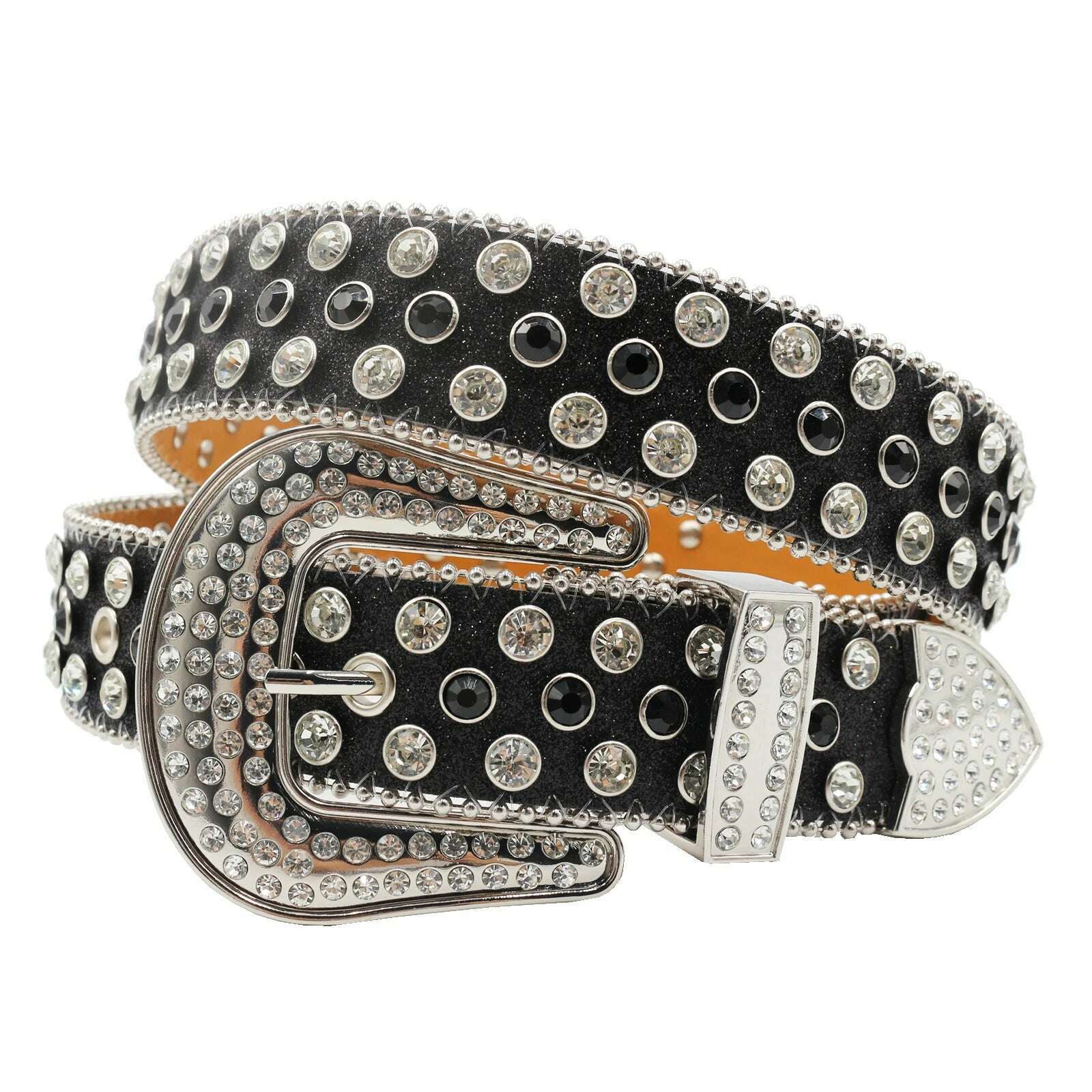 Skull Rhinestone Belts For Women Men Y2K Leather Strap Crystal Studded Western Cowgirl Cowboy Diamond Bling Bling Belt - KIMLUD