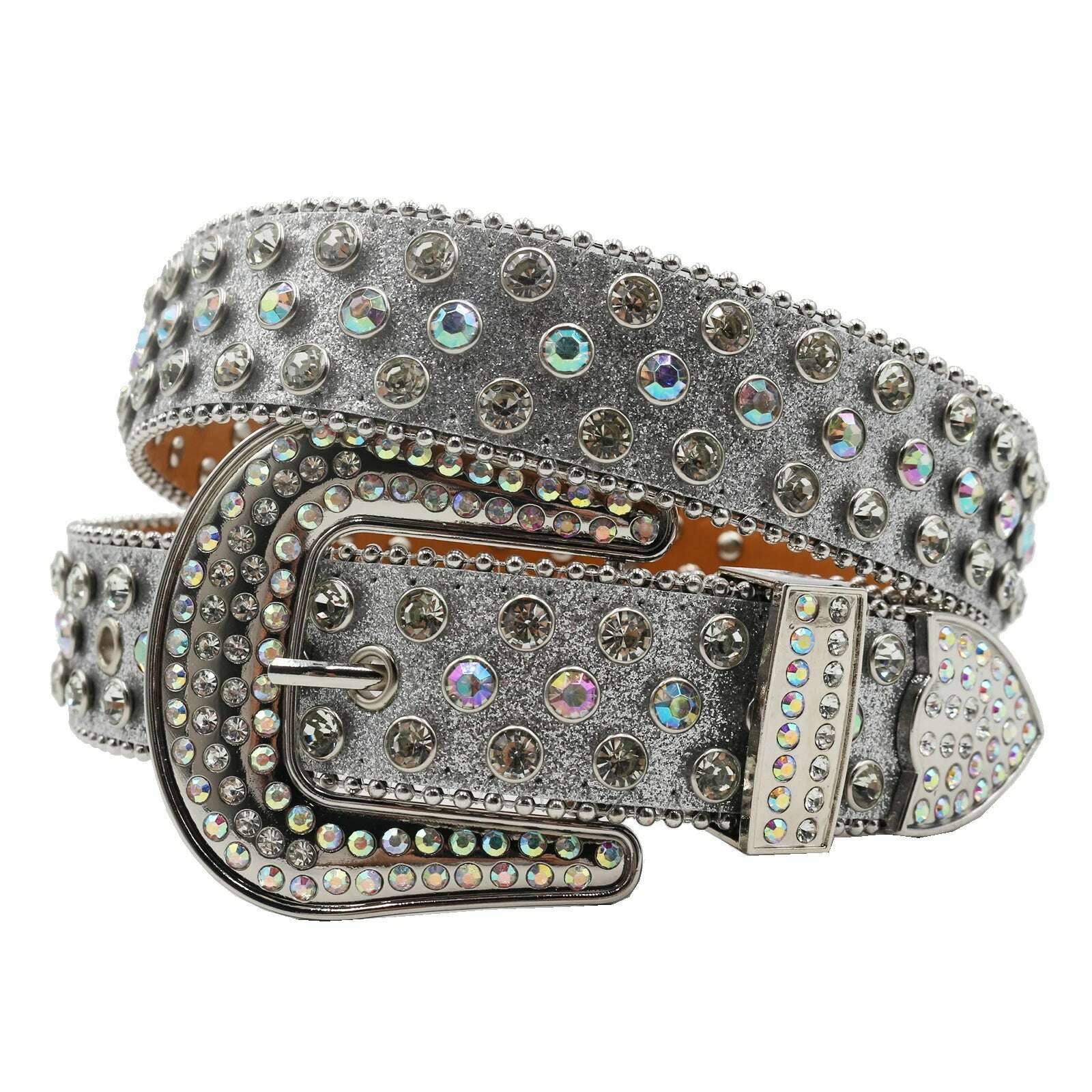 Skull Rhinestone Belts For Women Men Y2K Leather Strap Crystal Studded Western Cowgirl Cowboy Diamond Bling Bling Belt - KIMLUD