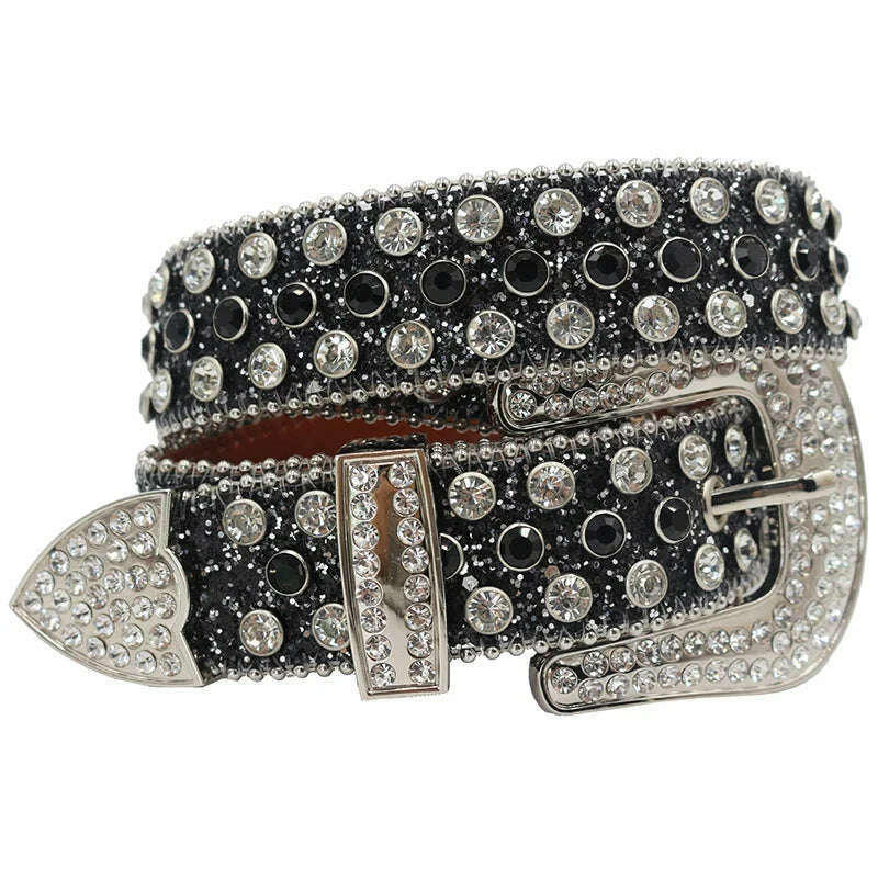 Skull Rhinestone Belts For Women Men Y2K Leather Strap Crystal Studded Western Cowgirl Cowboy Diamond Bling Bling Belt - KIMLUD