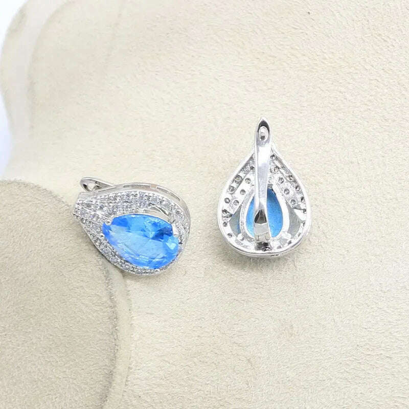 Sky Blue White Topaz 925 Sterling Silver Bridal Jewelry Sets For Women Earrings Necklace Ring Pendant Bracelets - KIMLUD