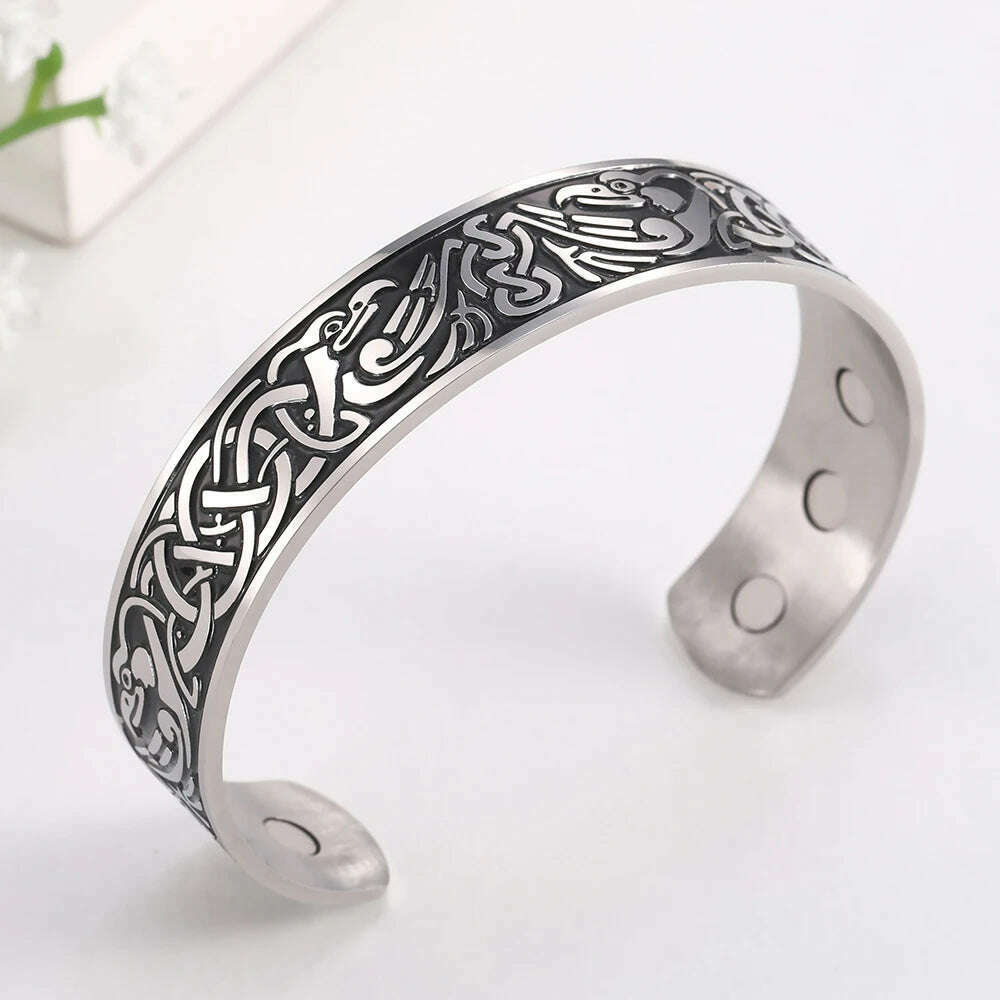 Skyrim Health Magnetic Therapy 316L Stainless Steel Bracelets Phoenix Totem Viking Cuff Bangle Wiccan Amulet Bracelet Women Men - KIMLUD