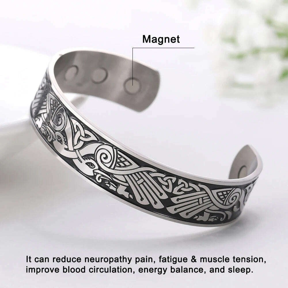 Skyrim Health Magnetic Therapy 316L Stainless Steel Bracelets Phoenix Totem Viking Cuff Bangle Wiccan Amulet Bracelet Women Men - KIMLUD