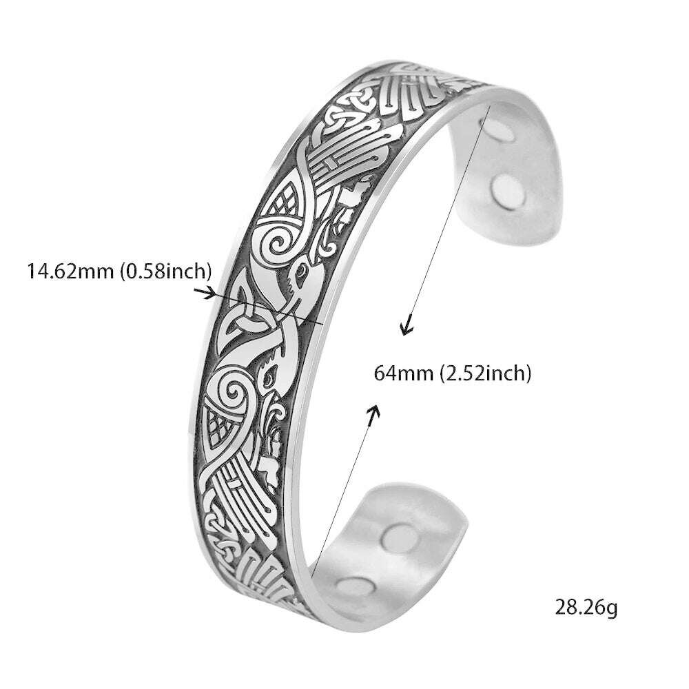 KIMLUD, Skyrim Health Magnetic Therapy 316L Stainless Steel Bracelets Phoenix Totem Viking Cuff Bangle Wiccan Amulet Bracelet Women Men, Style 2 black, KIMLUD APPAREL - Womens Clothes