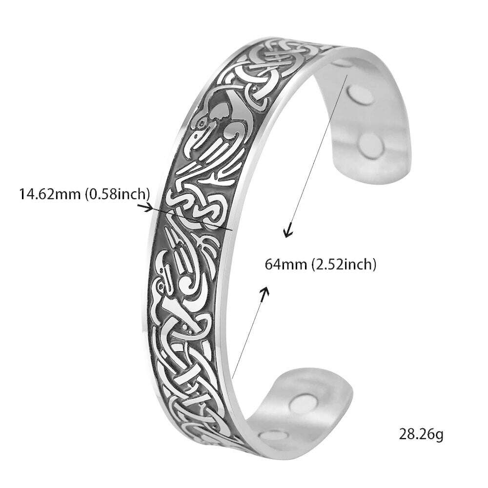 Skyrim Health Magnetic Therapy 316L Stainless Steel Bracelets Phoenix Totem Viking Cuff Bangle Wiccan Amulet Bracelet Women Men - KIMLUD