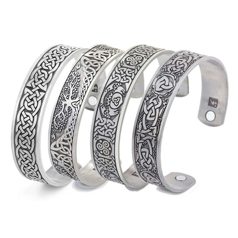 KIMLUD, Skyrim Viking Talisman Health Bracelets Tree Of Life Luck Knot Runes Trinity Magnetic Cuff Bangles Women Men Adjustable Bracelet, KIMLUD Womens Clothes