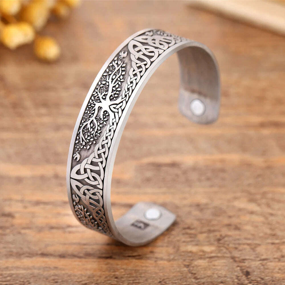 KIMLUD, Skyrim Viking Talisman Health Bracelets Tree Of Life Luck Knot Runes Trinity Magnetic Cuff Bangles Women Men Adjustable Bracelet, KIMLUD Womens Clothes