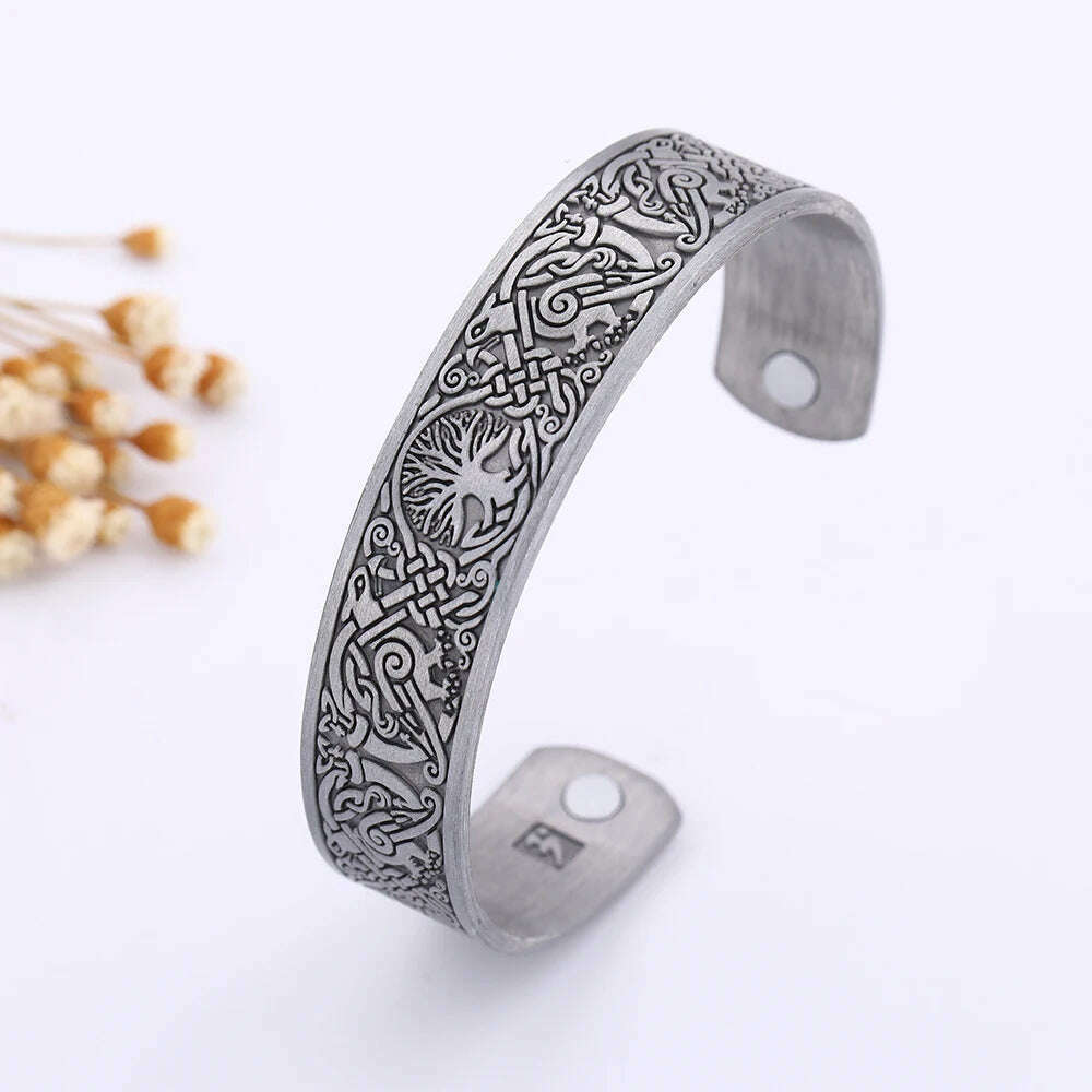 KIMLUD, Skyrim Viking Talisman Health Bracelets Tree Of Life Luck Knot Runes Trinity Magnetic Cuff Bangles Women Men Adjustable Bracelet, KIMLUD Womens Clothes