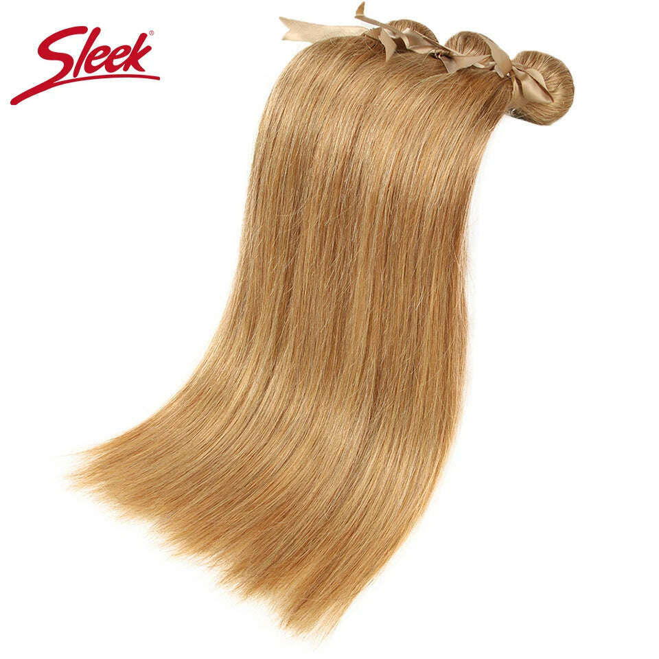 Sleek Honey Blonde 27 Color Mink Brazilian Natural Remy Straight Hair Weave Bundles 8 To 26 Inches Hair Extension - KIMLUD