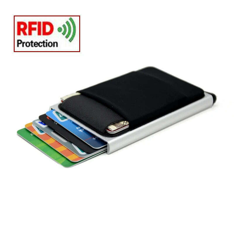 KIMLUD, Slim Aluminum Card Wallet With Elasticity Back Pouch ID Credit Card Holder Mini RFID Wallet Automatic Pop up Bank Card Case, KIMLUD Womens Clothes