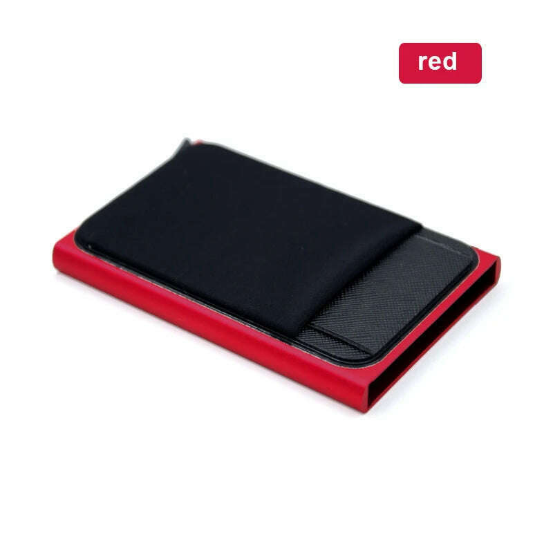 KIMLUD, Slim Aluminum Card Wallet With Elasticity Back Pouch ID Credit Card Holder Mini RFID Wallet Automatic Pop up Bank Card Case, Red, KIMLUD APPAREL - Womens Clothes