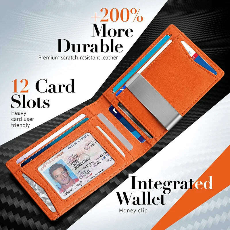 Slim Wallet for Men-Leather Money Clip Mens Wallets-RFID Blocking Front Pocket Bifold Credit Card Holder - KIMLUD