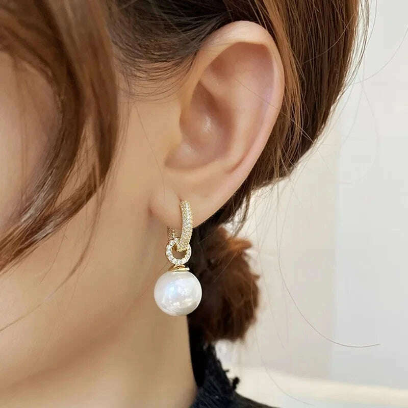 sliver-plated Pearl Zircon Earring for Women Girl Party Gift Circular Temperament Banquet Jewelry - KIMLUD