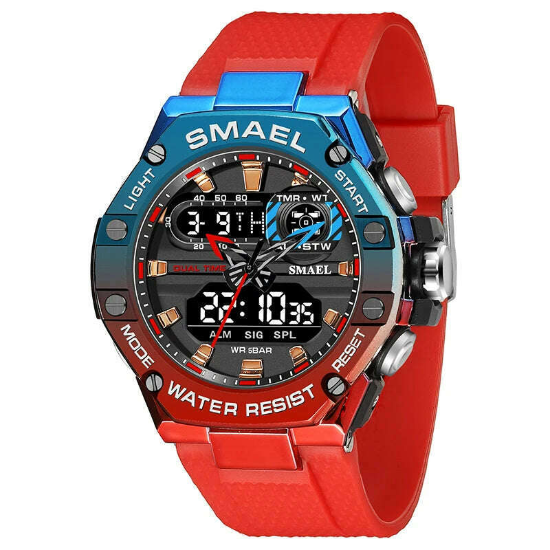 KIMLUD, SMAEL Sport Watch for Man Dual Time Watch for Men Led Light Watch Alarm 8066 Fashion Sport  Watches Military S Shiock Wristwatch, REDBLUE / China, KIMLUD APPAREL - Womens Clothes