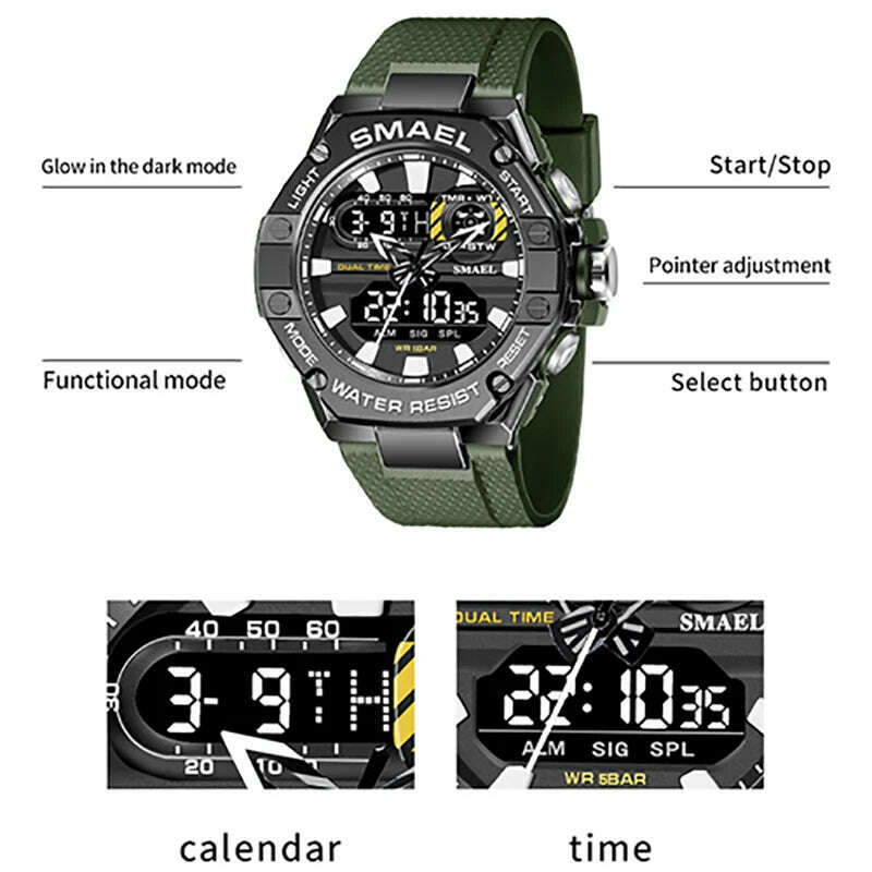 KIMLUD, SMAEL Sport Watch for Man Dual Time Watch for Men Led Light Watch Alarm 8066 Fashion Sport  Watches Military S Shiock Wristwatch, KIMLUD Womens Clothes