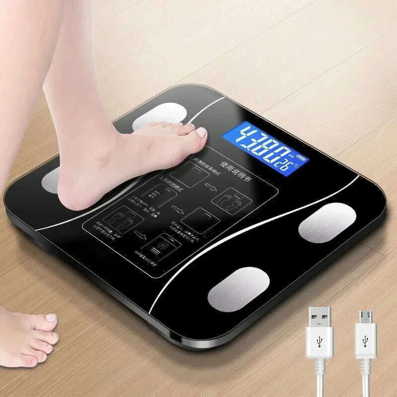 KIMLUD, Smart Bluetooth Measurement Height Weight Weight Scale Multi-functional Human Electronic Scale Home Professional Fat, black-charging, KIMLUD APPAREL - Womens Clothes