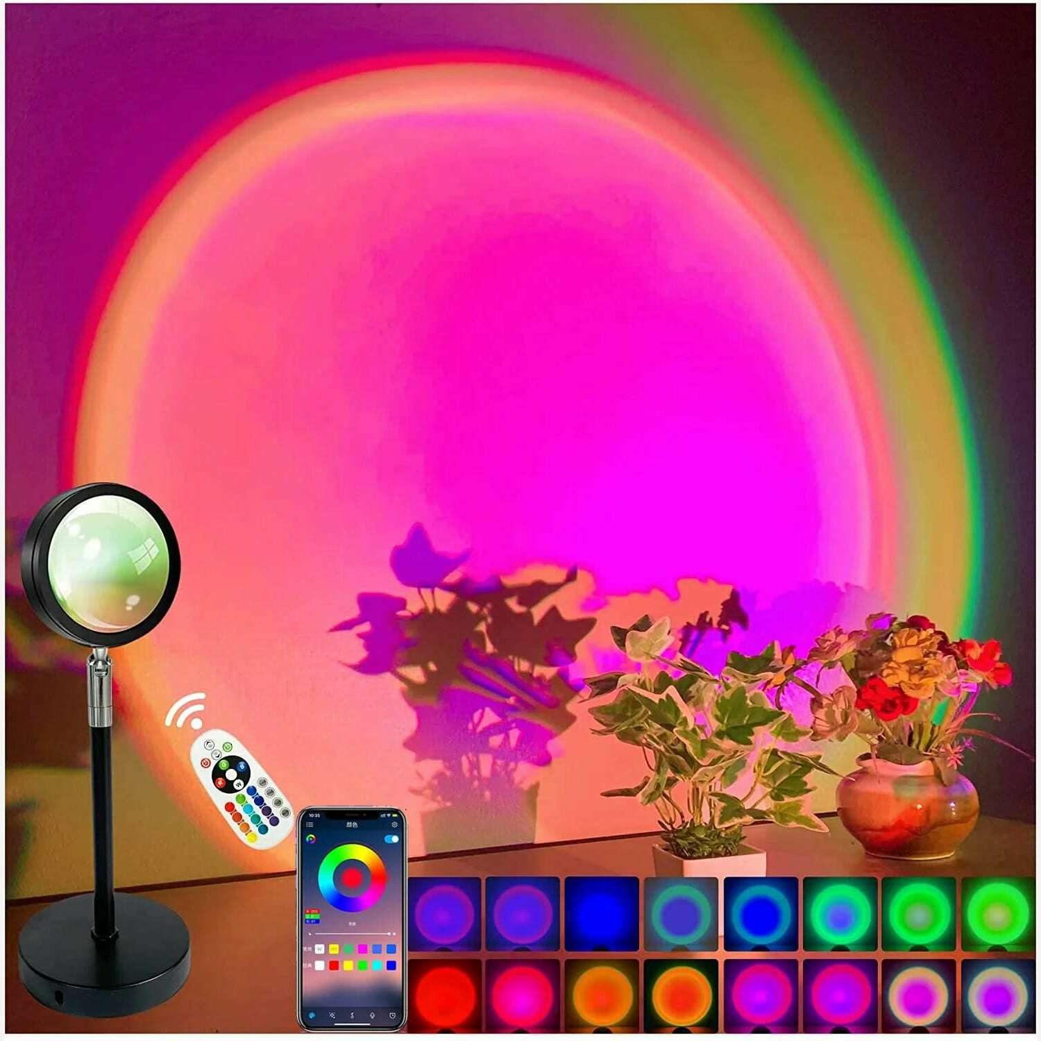 Smart Bluetooth Night Light Rainbow Sunset Projector Lamp for Home Coffe shop Background Wall Decoration Atmosphere Table Lamp - KIMLUD