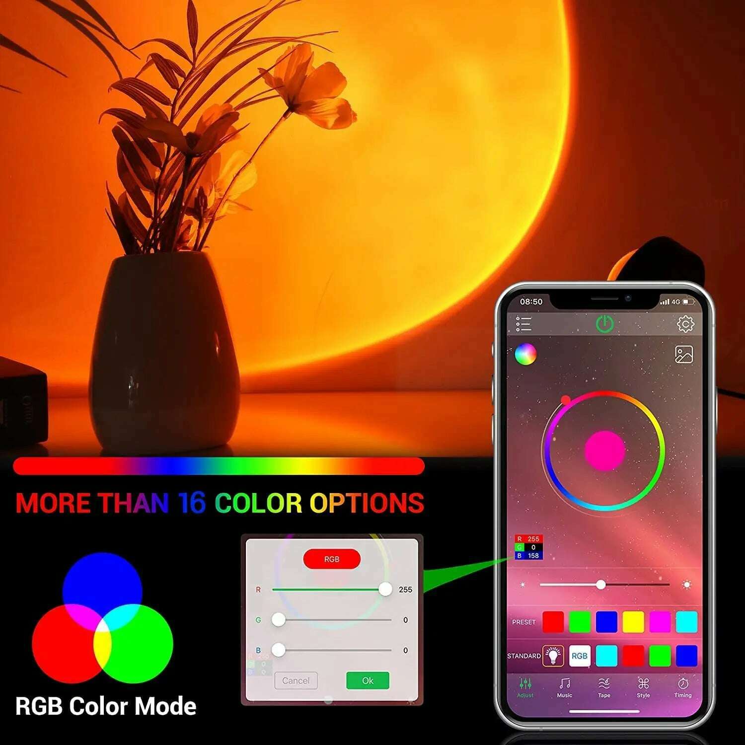 Smart Bluetooth Night Light Rainbow Sunset Projector Lamp for Home Coffe shop Background Wall Decoration Atmosphere Table Lamp - KIMLUD