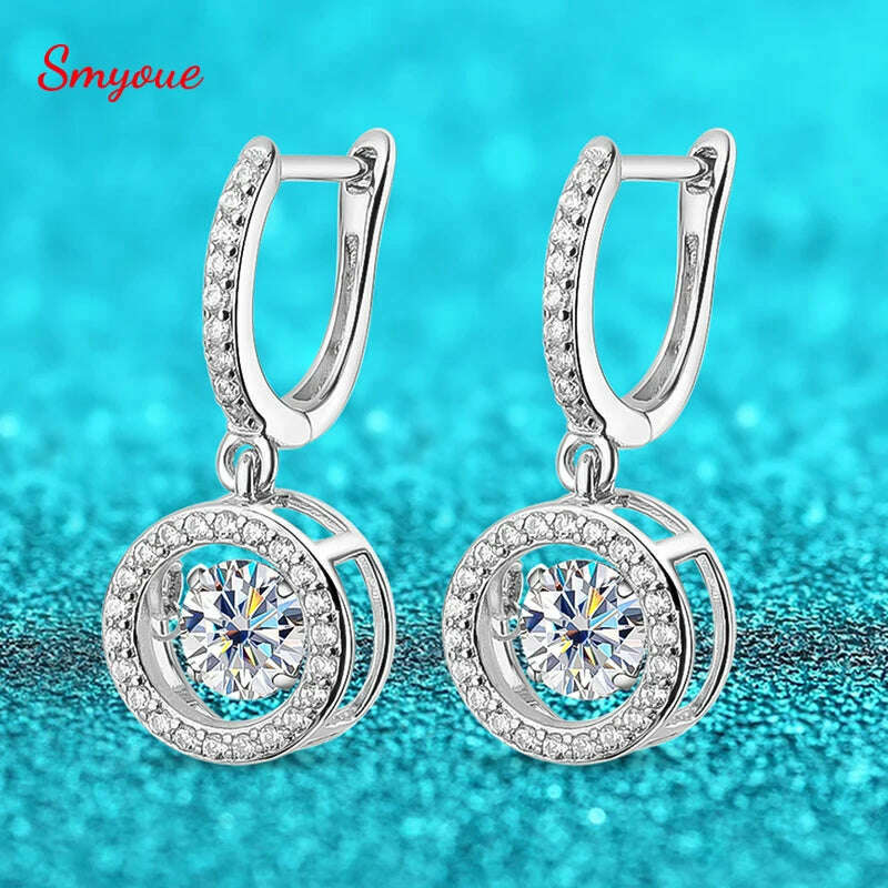 Smyoue White Gold Plated 0.5/1CT Moissanite Drop Earring for Women Sparkling Beating Heart Earring S925 Sterling Silver Jewelry - KIMLUD