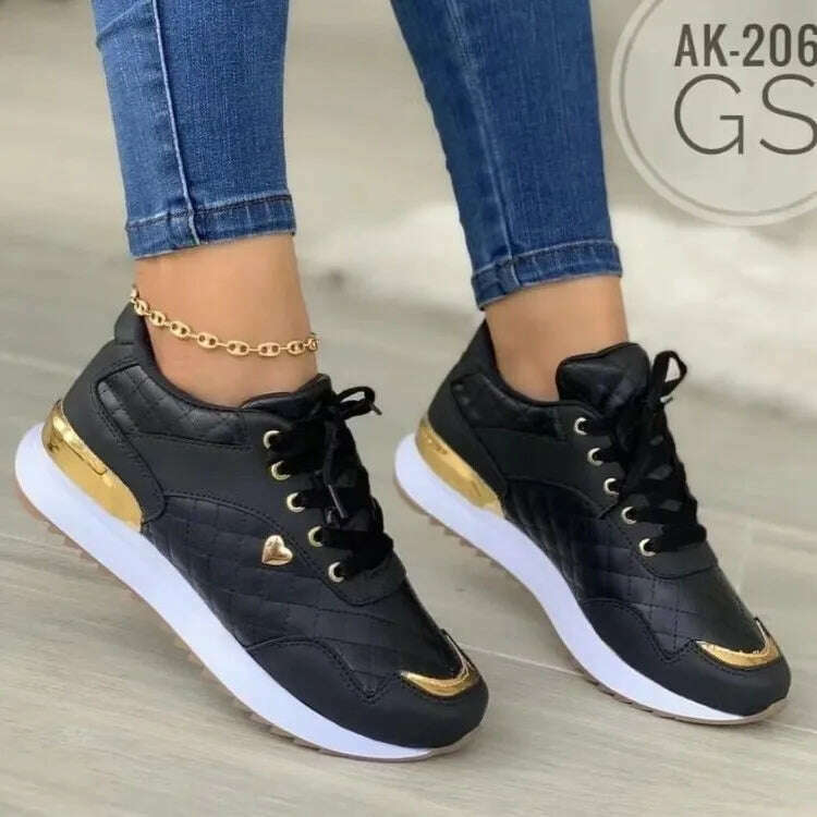 KIMLUD, Sneakers 2023 Trend Fashion Breathable Leather Wedge Vulcanized Shoes Design Casual Walking Comfort Fall Platform Women's Shoes, black 2 / 35, KIMLUD APPAREL - Womens Clothes