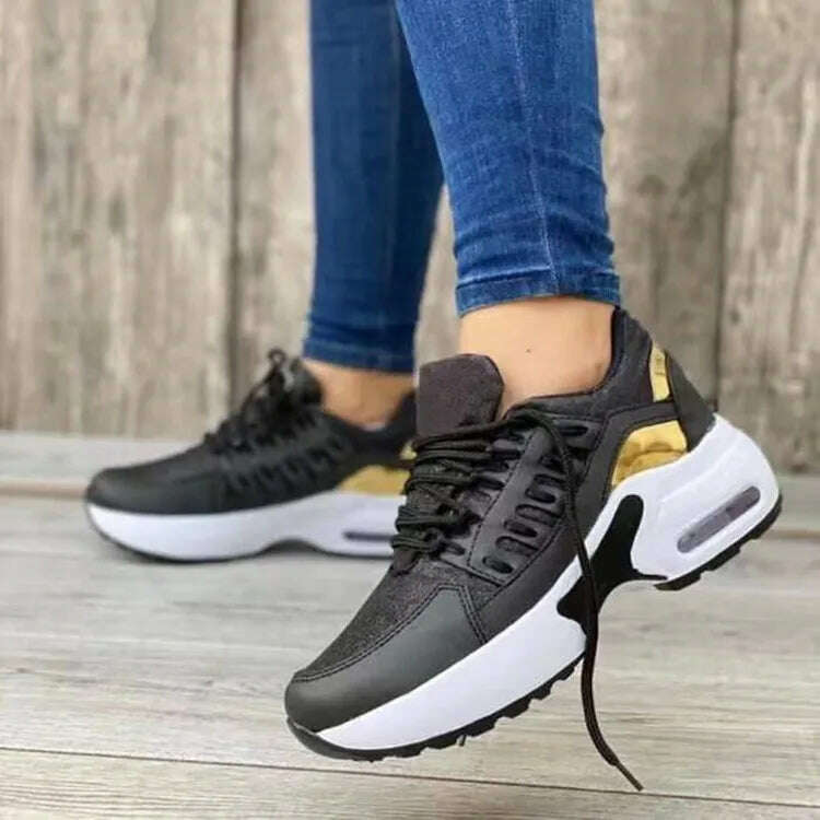 KIMLUD, Sneakers Women Luxury Spring Autumn New Lace Up Wedge Platform Sneakers 2023 Outdoor Fashion Air Cushion Casual Running Zapatos, Black / 35, KIMLUD APPAREL - Womens Clothes