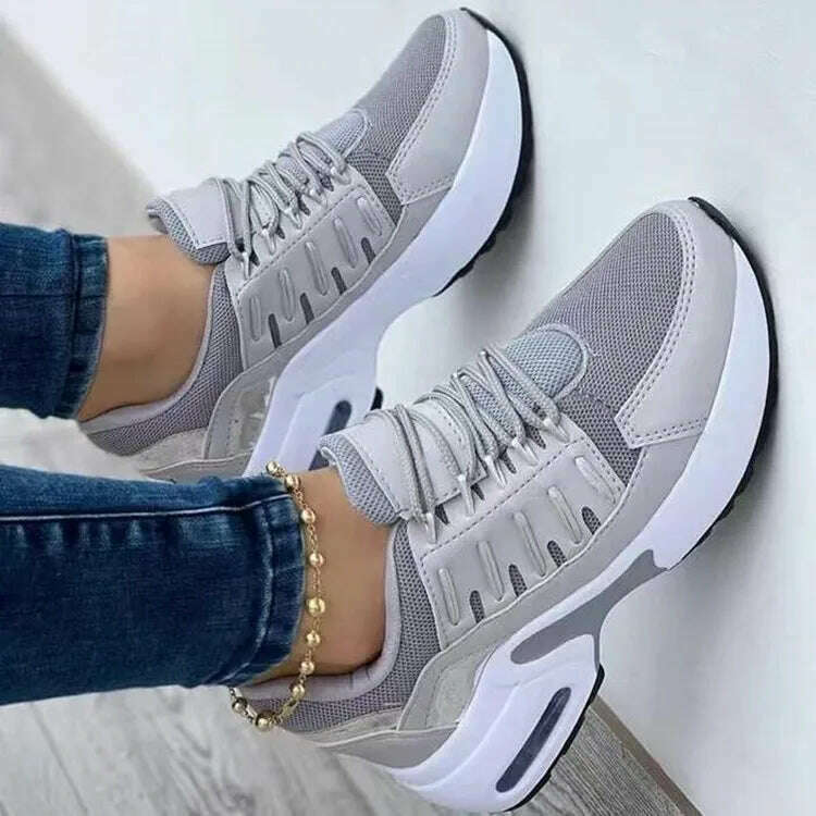 KIMLUD, Sneakers Women Luxury Spring Autumn New Lace Up Wedge Platform Sneakers 2023 Outdoor Fashion Air Cushion Casual Running Zapatos, Gray / 35, KIMLUD APPAREL - Womens Clothes