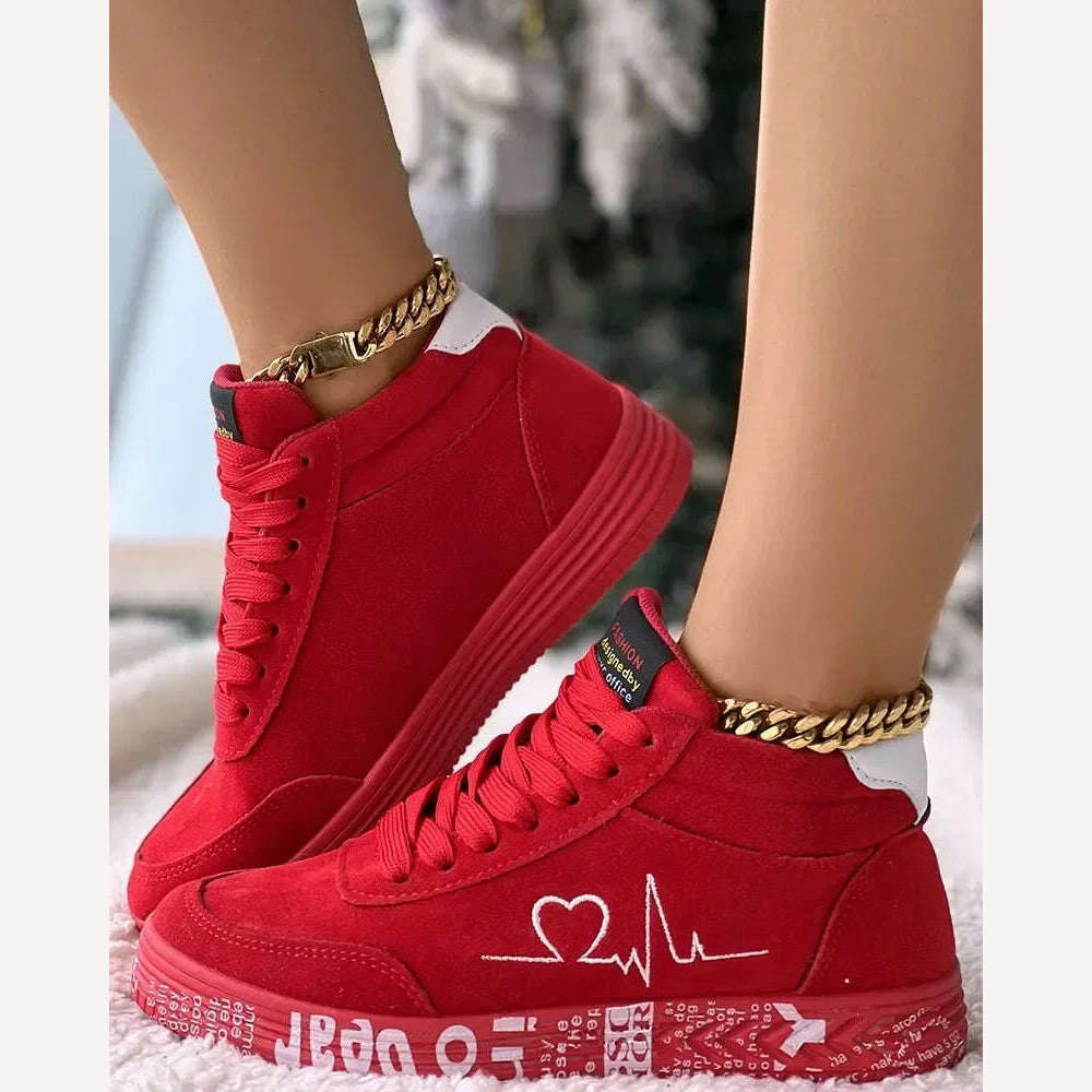 KIMLUD, Sneakers Women's Heart Embroidery Lace-up Platform Women Vulcanized Shoes Sneakers Casual Shoes Graffiti Flat Zapatos Hombe, KIMLUD Womens Clothes