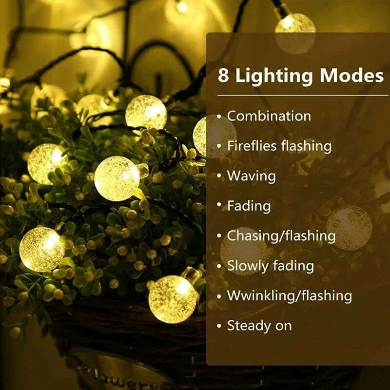 Solar Crystal Globe LED String Lights 60 LED 8 Lighting Modes IP65 Fairy Light Christmas Garland For Garden Party Decor 1pc/2pcs - KIMLUD