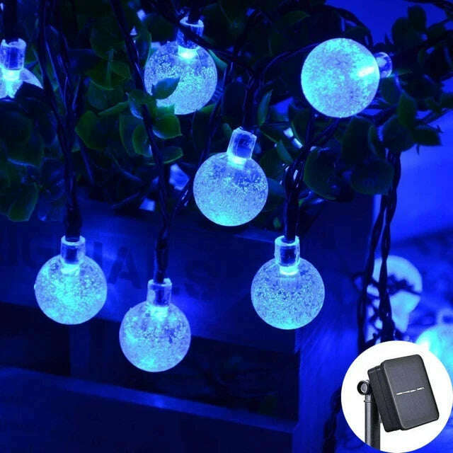 KIMLUD, Solar Crystal Globe LED String Lights 60 LED 8 Lighting Modes IP65 Fairy Light Christmas Garland For Garden Party Decor 1pc/2pcs, blue light / 7M50LEDs 1pc, KIMLUD APPAREL - Womens Clothes