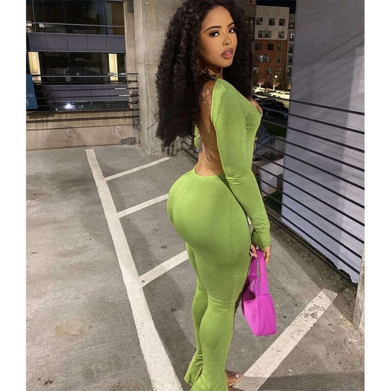 Solid Bodycon Backless Jumpsuit Sexy Summer Rompers Womens Jumpsuit Long Pants Workout Overalls Party Club One Piece Outfit - KIMLUD