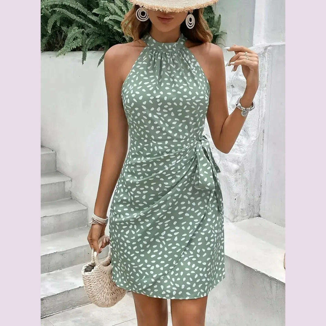 KIMLUD, Solid Colored Polka Dot Mini Dresses Women's Camisole Sleeveless Lace Up Dress Summer Vacation Party Dress Robe, green / XXL, KIMLUD APPAREL - Womens Clothes