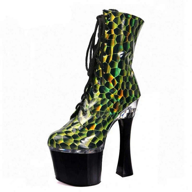 KIMLUD, Sorbern Holographic Honeycomb Exotic Pole Boots 18Cm 20Cm High Heel Platform Shoes Stripper Heels Drag Queen Custom Colors, 18cm Block Heel / 5, KIMLUD APPAREL - Womens Clothes