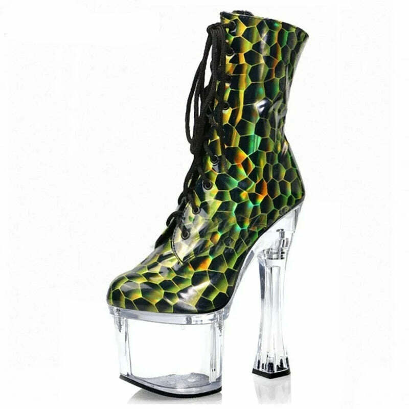 KIMLUD, Sorbern Holographic Honeycomb Exotic Pole Boots 18Cm 20Cm High Heel Platform Shoes Stripper Heels Drag Queen Custom Colors, 18cm Perspex Heel / 5, KIMLUD APPAREL - Womens Clothes