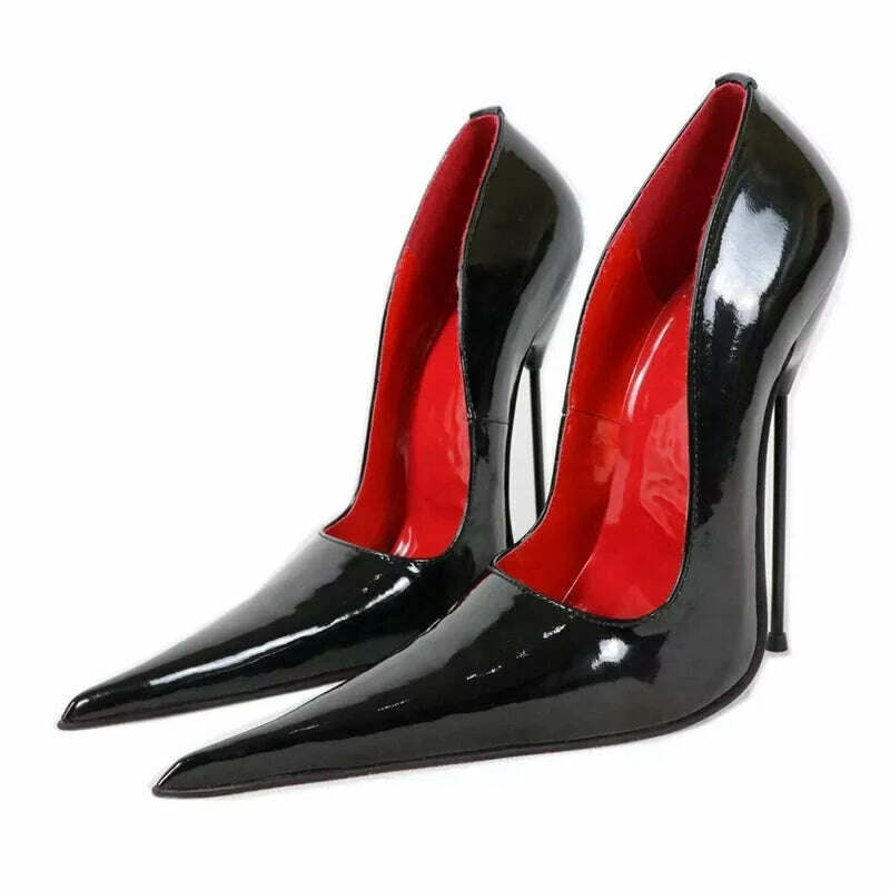 KIMLUD, Sorbern Long Pointy Toes Women Pumps Big Size Stilettos High Heels 14Cm 16Cm 18Cm Sm Sissy Boy Shoes Couples Heels, Black 16cm Heel / 5, KIMLUD APPAREL - Womens Clothes