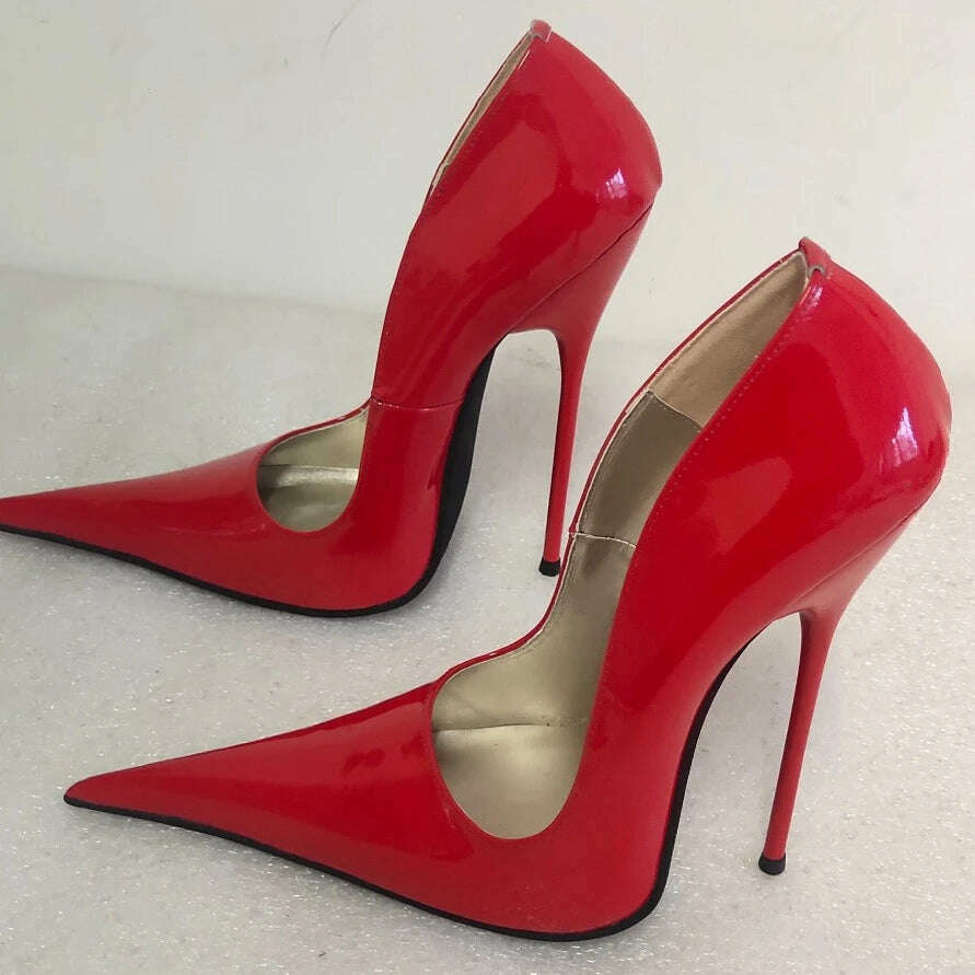 KIMLUD, Sorbern Long Pointy Toes Women Pumps Big Size Stilettos High Heels 14Cm 16Cm 18Cm Sm Sissy Boy Shoes Couples Heels, Red 16cm Heel / 5, KIMLUD APPAREL - Womens Clothes