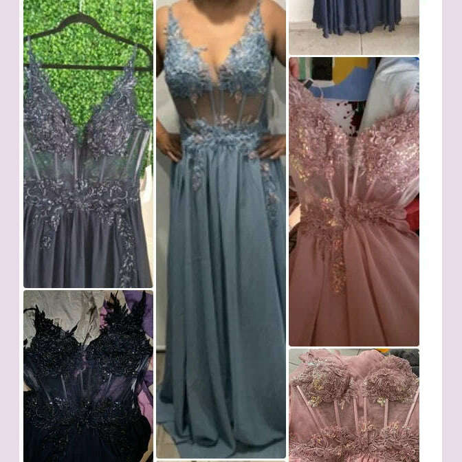 KIMLUD, Spaghetti Straps Navy Blue A Line Evening Dresses 2024 Elegant Beaded Appliques Illusion Prom Gowns Formal Party Vestido De Gala, KIMLUD Womens Clothes