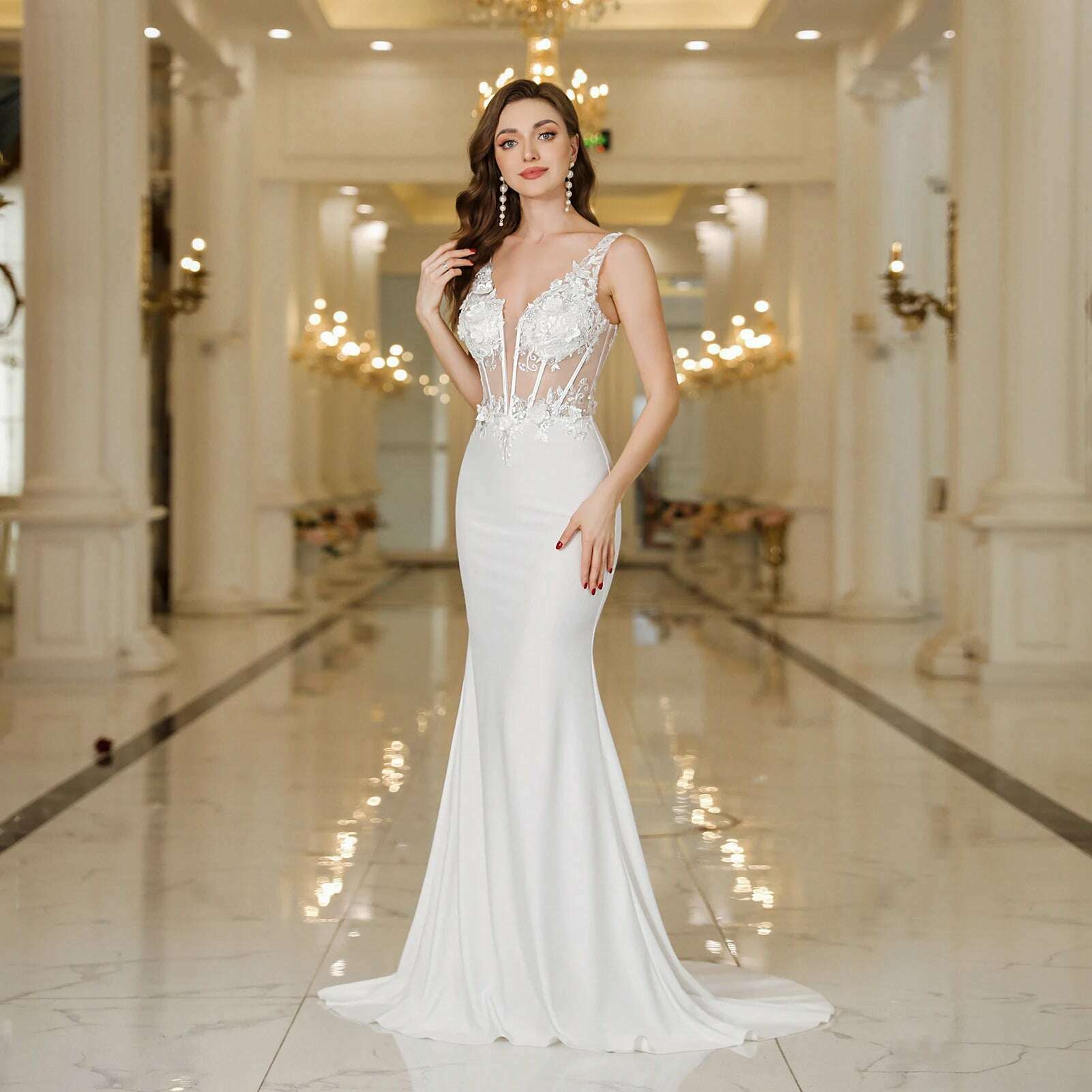 KIMLUD, Spaghetti Straps Navy Blue A Line Evening Dresses 2024 Elegant Beaded Appliques Illusion Prom Gowns Formal Party Vestido De Gala, White 3040 / 4, KIMLUD APPAREL - Womens Clothes