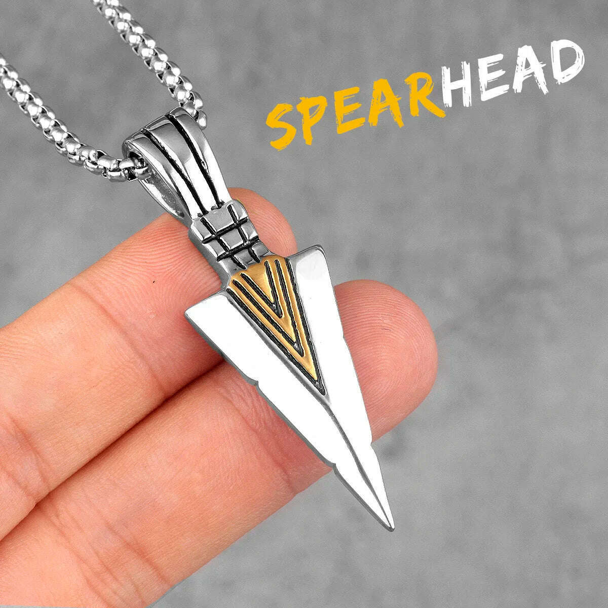 KIMLUD, Spartan Spearhead Long Men Necklaces Pendants Chain Punk for Boyfriend Male Stainless Steel Jewelry Creativity Gift, N411-Silver Gold / 60cm, KIMLUD APPAREL - Womens Clothes