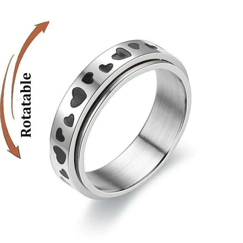 KIMLUD, Spinning Anxiety Relaxing Ring With Star And Moon For Women Stainless Steel Rotate Freely Fidget Spinner Rings Bohemia Jewelry, ring-1225 / 9, KIMLUD APPAREL - Womens Clothes