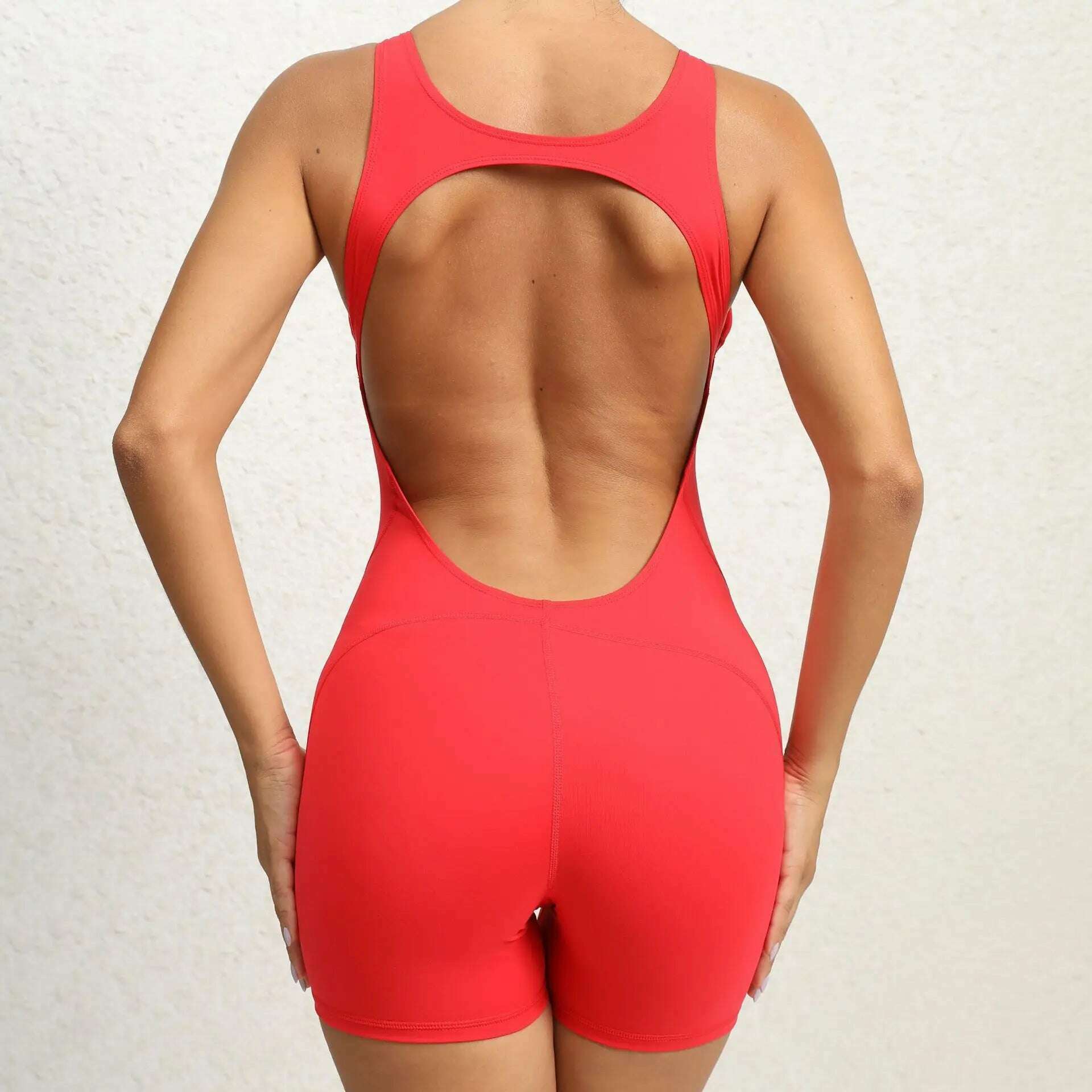 KIMLUD, Sporty Jumpsuit Women Gym Yoga Clothing Lycra Short Fitness Overalls Backless Workout Clothes for Women Sport Set Activewear New, Red / L, KIMLUD APPAREL - Womens Clothes