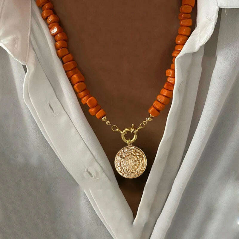 KIMLUD, Spring 2024 Creative Design Orange Series Jewelry Natural Stone Silicone Bead Short Necklace Women Girls Banquet Holiday Jewelry, necklace 31, KIMLUD APPAREL - Womens Clothes