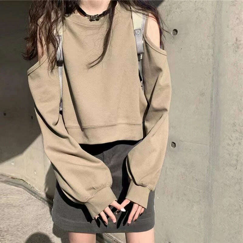 KIMLUD, Spring Autumn Casual Fashion Hollow Out Sweatshirt Ladies Loose All-match Off the Shoulder Top Women Korean Style Solid Pullover, KIMLUD Womens Clothes