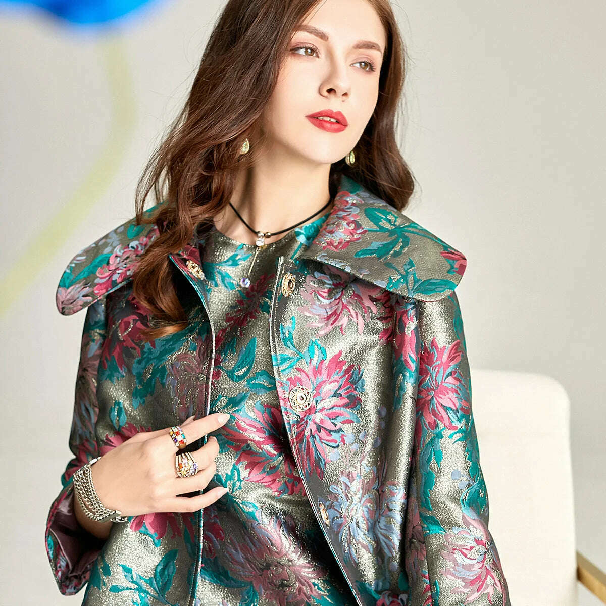 KIMLUD, Spring Autumn Jacquard Coat for Women Long Sleeve Covered Button Fall Windbreaker Jackets Korean Coats Women Trench Luxury, KIMLUD Womens Clothes