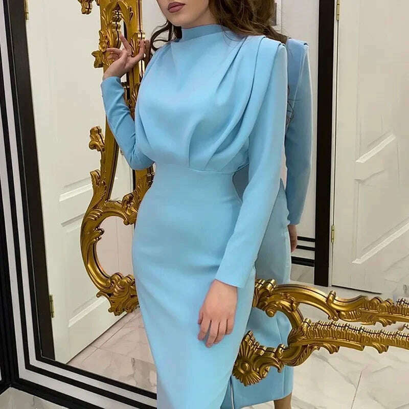 Spring Autumn New Women's Clothing Solid Color Fashion Waist-Controlled Slimming Long Sleeve Dress Office Lady - KIMLUD