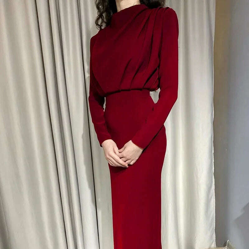 Spring Autumn New Women's Clothing Solid Color Fashion Waist-Controlled Slimming Long Sleeve Dress Office Lady - KIMLUD