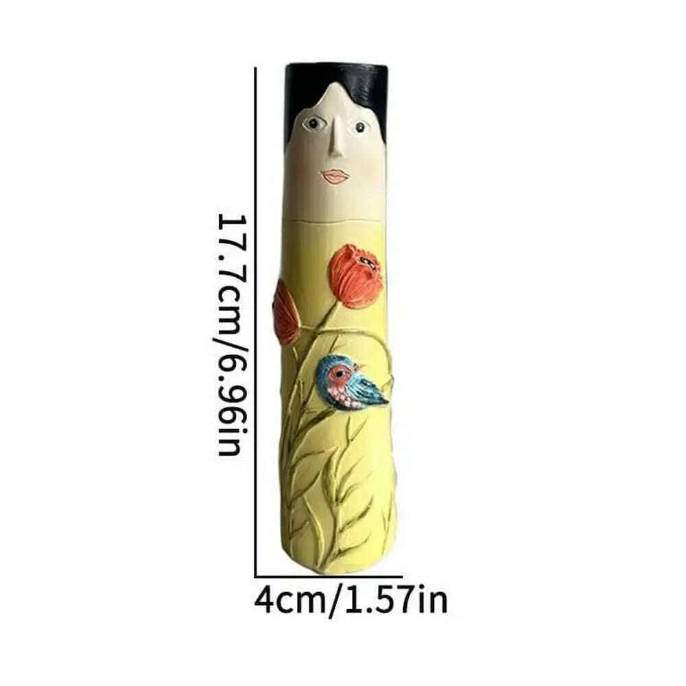 Spring Family Bud Vases Hand Painted Vase with Cute Character Bohemian Flower Plant Holder Boho Resin Vase Funny Humanoid Family - KIMLUD