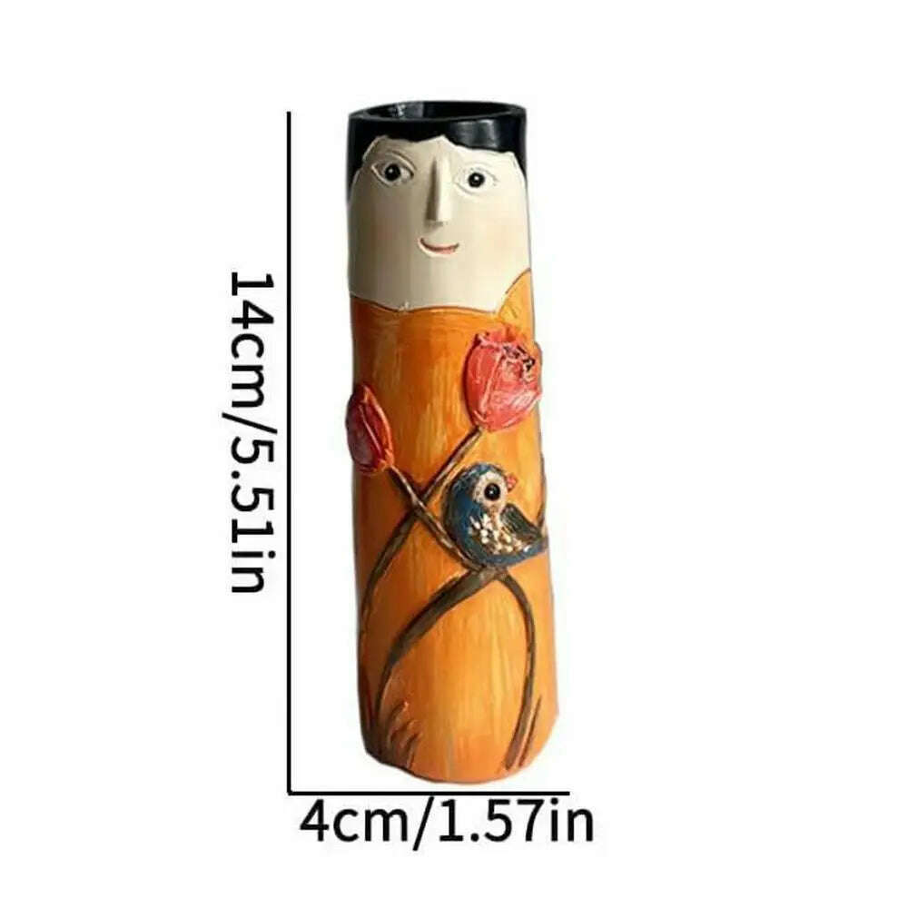 KIMLUD, Spring Family Bud Vases Hand Painted Vase with Cute Character Bohemian Flower Plant Holder Boho Resin Vase Funny Humanoid Family, Type E / Poland, KIMLUD APPAREL - Womens Clothes